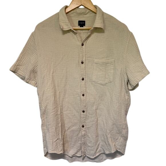 J Crew Factory Mens Short Sleeve Gauze Button Up Shirt Large Casual Preppy - Picture 1 of 11